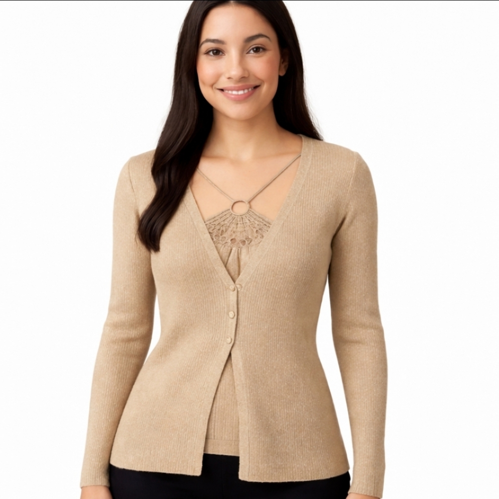 August Silk Gold Metallic Cardigan Sweater No Size Tag
